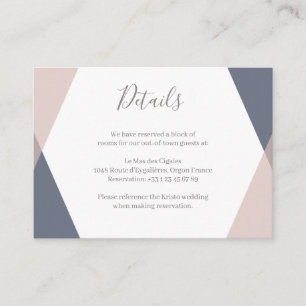 Navy Blush Pink Geometric Wedding Hotel Detail Enclosure Card