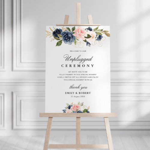 navy  blush pink unplugged ceremony sign