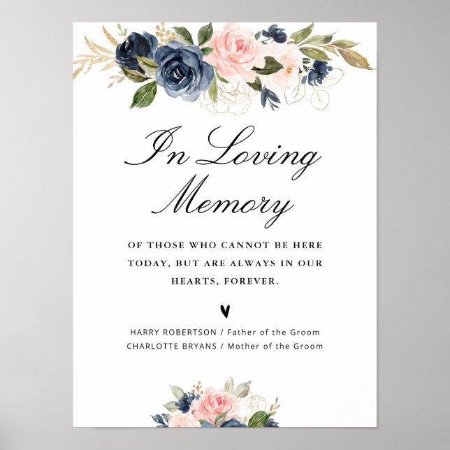 navy & blush pink wedding memorial sign (Front)