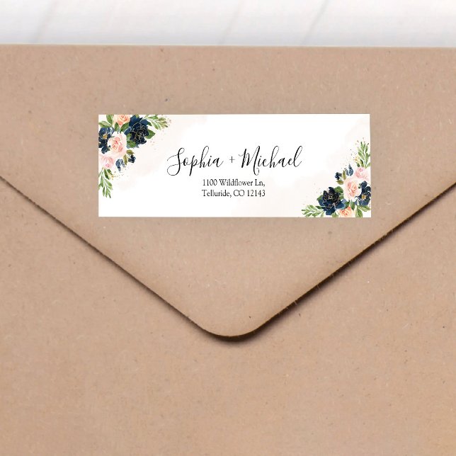 Navy & Blush Pink Wedding Return Address Label (Creator Uploaded)
