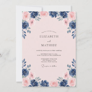 Navy Blush Polished Floral Wedding Invitation