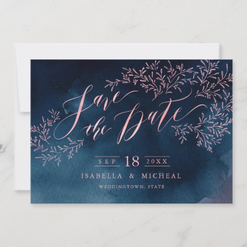 Navy blush rustic floral calligraphy save the date
