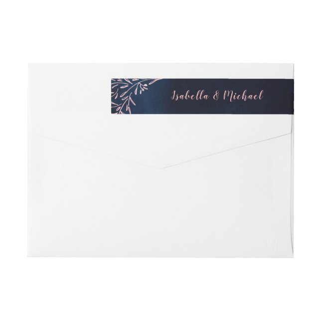 Navy blush rustic floral wedding wrap around label (Back)