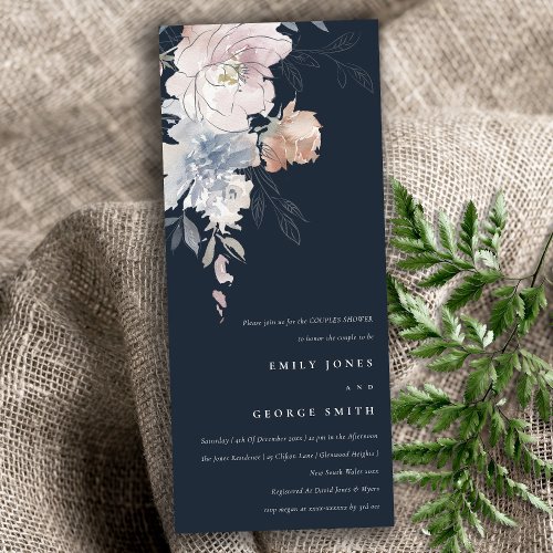 Navy Blush Watercolor Floral Couples Shower Invitation