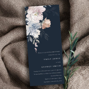 Navy Blush Watercolor Floral Engagement  Invitation