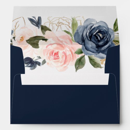 Navy  blush watercolor floral envelope