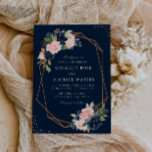 Navy & blush watercolor floral geometric wedding invitation<br><div class="desc">A Navy blue and blush Floral design with a geometric frame with text in the middle. The pink blush and navy blue flowers are perfect for your summer and fall wedding themes. You can change the wording, text size, color and font on this template. The Navy background can also be...</div>