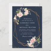 Navy & blush watercolor floral geometric wedding invitation (Front)