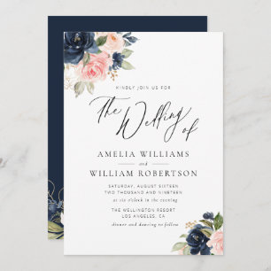 Navy blush watercolor floral invitation