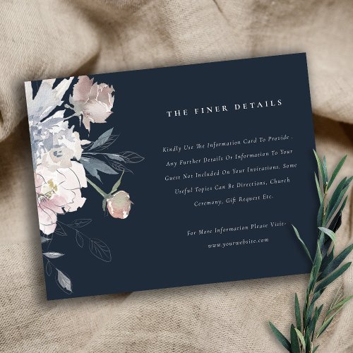 Navy Blush Watercolor Floral Wedding Details Enclosure Card