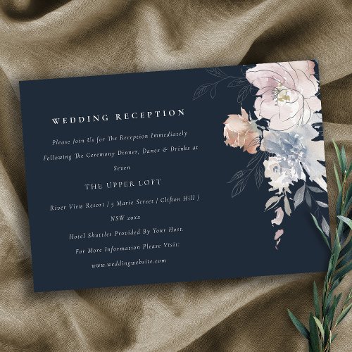 Navy Blush Watercolor Floral Wedding Reception Enclosure Card