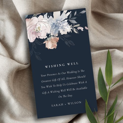 Navy Blush Watercolor Floral Wedding Wishing Well Enclosure Card