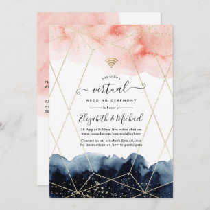 Navy & Blush Watercolor Geometric Virtual Wedding Invitation