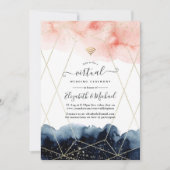 Navy & Blush Watercolor Geometric Virtual Wedding Invitation (Front)