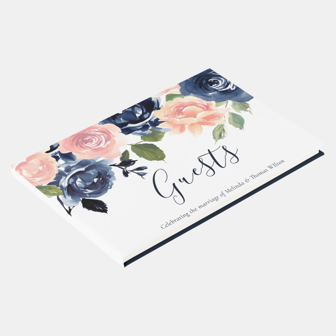 Navy & Blush Watercolor Wedding Engagement Party Guest Book Zazzle