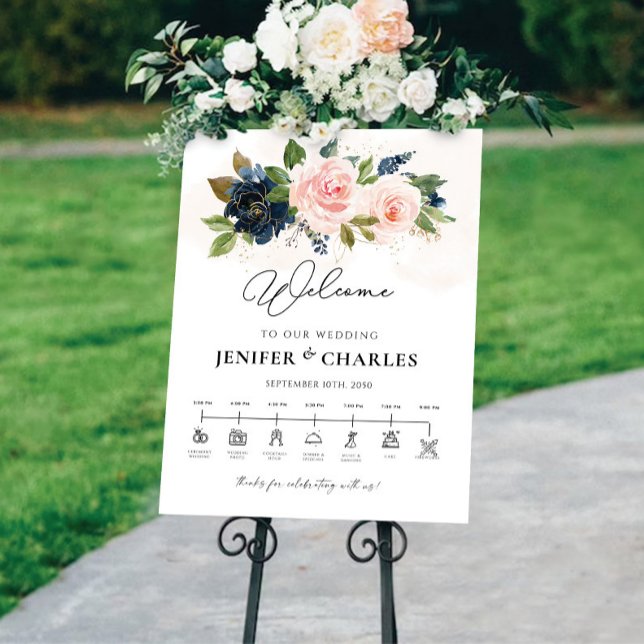 Navy & Blush  Wedding Ceremony Timeline Foam Board (Creator Uploaded)