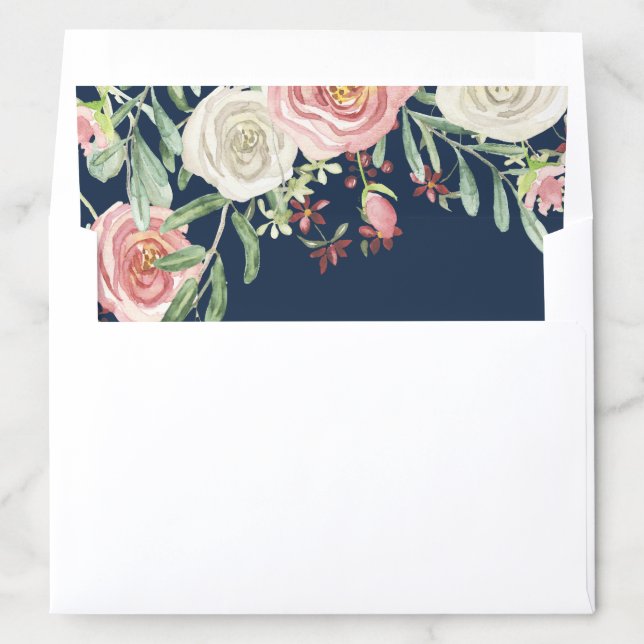 Navy Blush Wedding Rose Floral Eucalyptus Foliage Envelope Liner (In Envelope)