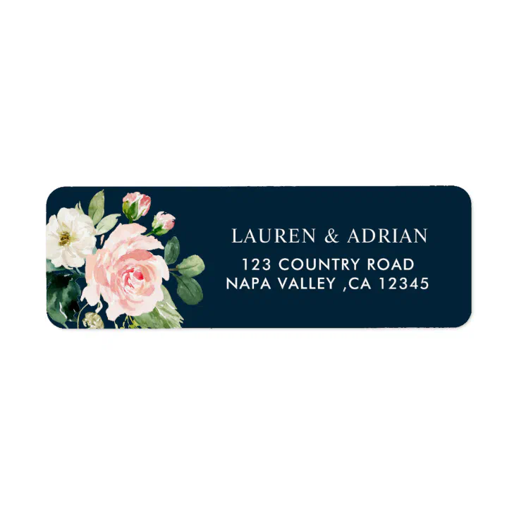 Navy Blush White Floral Address Return Address Label Zazzle