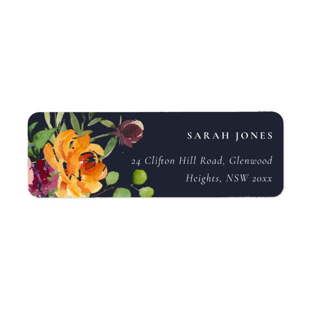 NAVY BLUSH YELLOW ORANGE FLORAL BUNCH ADDRESS LABEL (Front)