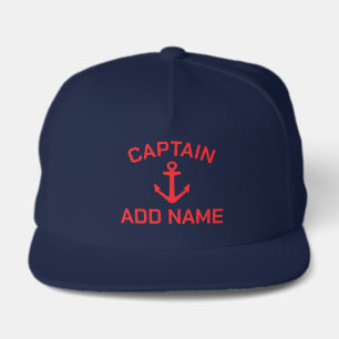 Navy boat captain hat with red nautical anchor