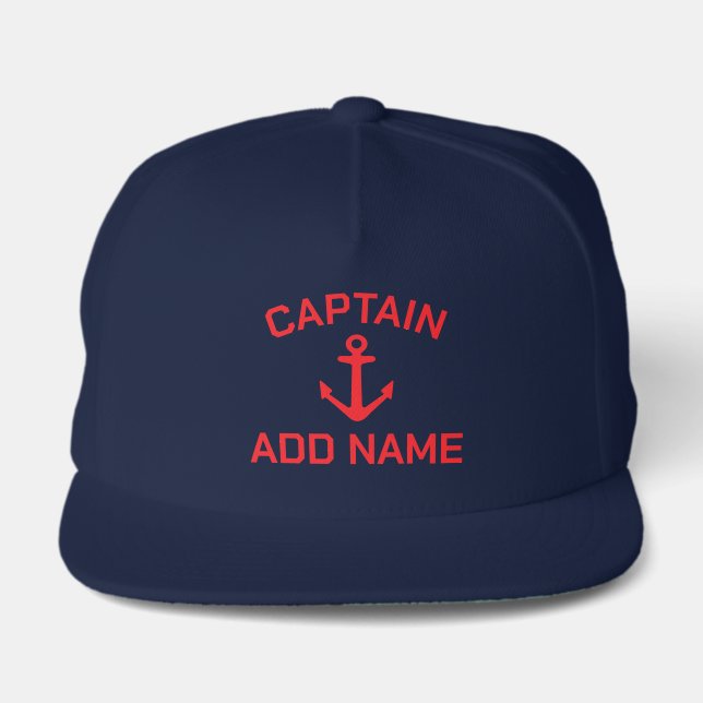 Navy boat captain hat with red nautical anchor (Front)