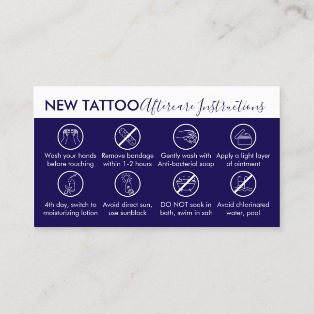 navy Body Art Aftercare Instructions Tattoo Business Card
