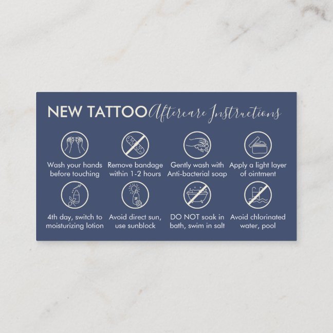 Navy Body Art Aftercare Instructions Tattoo Business Card