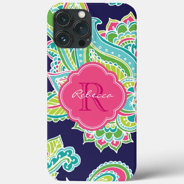 Navy Bohemian Paisley Custom Monogram Case-Mate iPhone Case (Back)