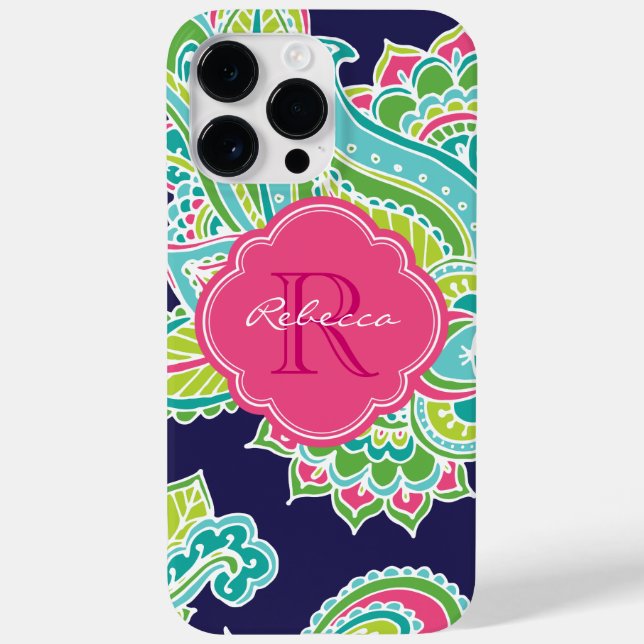 Navy Bohemian Paisley Custom Monogram Case-Mate iPhone Case (Back)