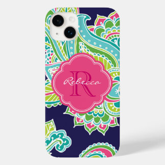 Navy Bohemian Paisley Custom Monogram Case-Mate iPhone 14 Plus Case