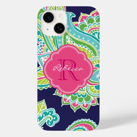 Navy Bohemian Paisley Custom Monogram Case-mate Iphone 14 Case