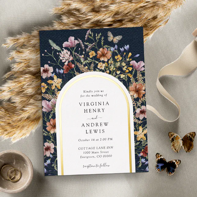 Navy Boho Arch Wedding Invitation Foil Invitation | Zazzle