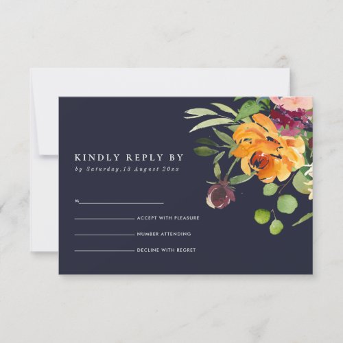 NAVY BOHO BLUSH YELLOW ORANGE FLORAL BUNCH RSVP