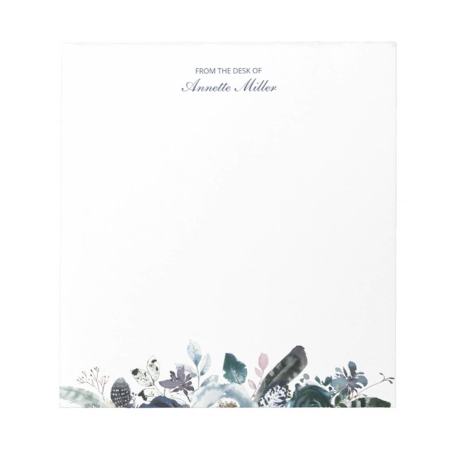Navy Boho Floral Personal Stationery Notepad (Front)