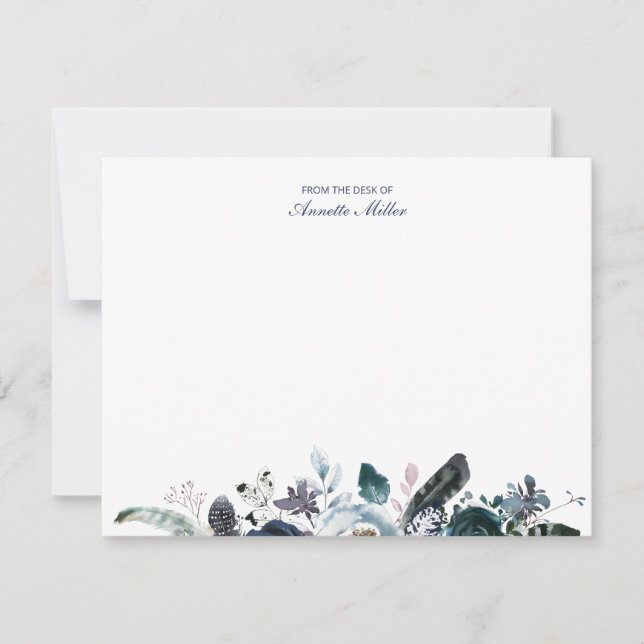 Navy Boho Floral Personalized Stationery Notecard (Front)