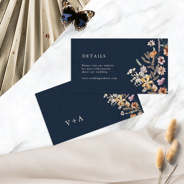 Navy Boho Floral Wedding Enclosure Card (Navy Blue Boho Floral Wedding Enclosure Card Monogrammed by Painted Paperie
)