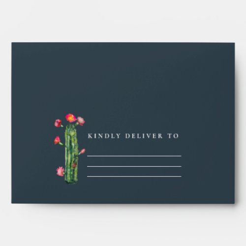 NAVY BOHO PINK FLORAL DESERT CACTI FOLIAGE ADDRESS ENVELOPE