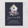 NAVY BOHO RUSTIC FLORAL BIRDHOUSE SAVE THE DATE ANNOUNCEMENT POSTCARD