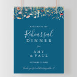 Navy Boho Wildflower Rehearsal Dinner Welcome  Poster<br><div class="desc">This navy boho wildflower rehearsal dinner welcome poster is perfect for a rustic wedding rehearsal. The design features pink,  purple,  blush,  yellow,  dusty blue,  red,  burgundy meadow wild flowers assembled in a seamless and delightful floral pattern,  evoking natural beauty.</div>