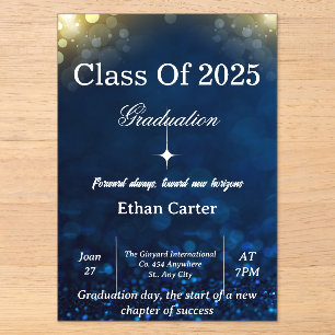 Navy Bokeh Graduation Invitation