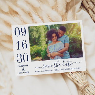 Navy Bold Date Numeral Photo Wedding Save The Date