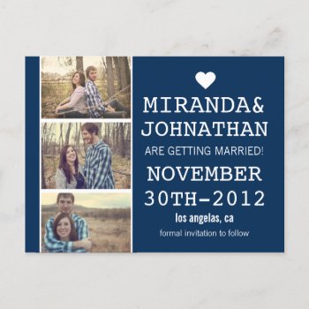 Navy Bold Photo Strip Save The Date Post Cards by AllyJCat at Zazzle