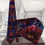 Navy Bordeaux Elegant Wedding Neck Tie<br><div class="desc">An elegant deep navy blue and bordeaux burgundy red wedding neck tie featuring watercolor painted burgundy and navy florals only,  against a deep navy watercolor wash background,  with gold floral elements and sprays.</div>