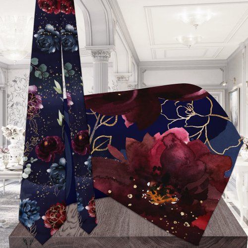 Navy Bordeaux Garden Wedding Tie