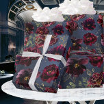 Navy Bordeaux Jewel Tone Burgundy Peony Wedding Wrapping Paper<br><div class="desc">A navy blue jewel tone wrapping paper featuring a symphony of deep bordeaux raspberry red peonies adorned with gold spray and shimmering gold outlines gather against a deep navy blue watercolor-painted background.</div>