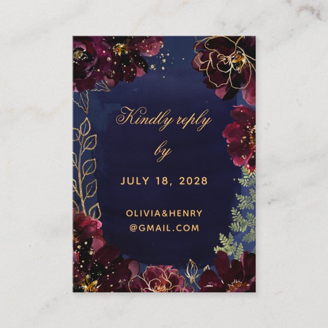 Navy Bordeaux Online RSVP & Details Mighty  Busine Business Card (Front)