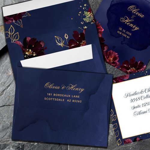Navy Bordeaux Save The Date  Thank You Card Envelope