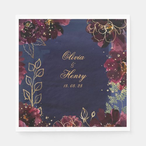 Navy Bordeaux Wedding 6 Inch Square Luncheon Napkins