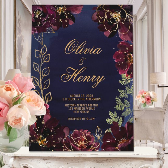Navy Bordeaux Wedding Invitation (Creator Uploaded)