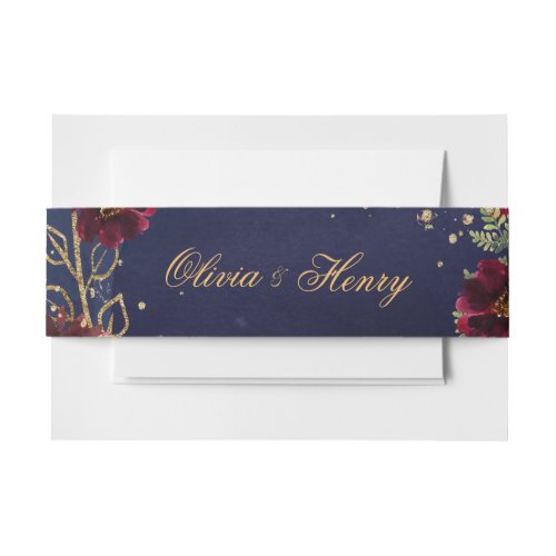 Navy Bordeaux Wedding Invitation Belly Band